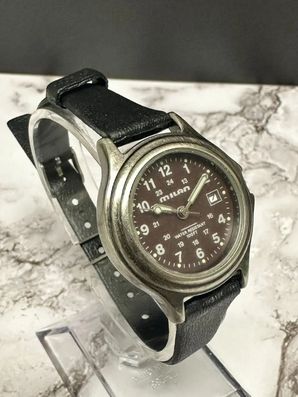 3/$30 Milan Watch Women Silver Tone Brown Dial Date Window New Battery 8